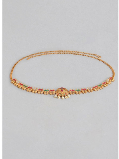 Women's Rose Gold Plated Alloy Hip Belt Kamarband (Red & Green)