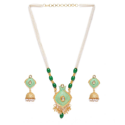 Women's Rose Gold Plated Alloy Necklace &amp; Earings Set (Green)