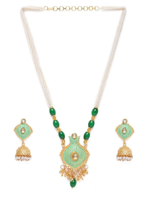 Women's Rose Gold Plated Alloy Necklace & Earings Set (Green)