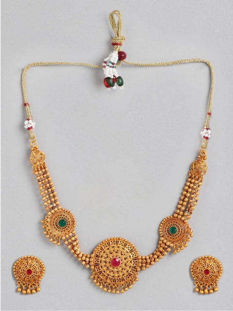 Women's Rose Gold Plated Alloy Necklace & Earings Set (Multicolor)