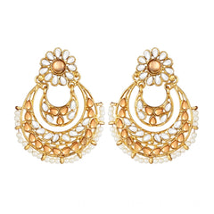 Women's Rose Gold Plated Alloy Kundan Earrings &amp; Mangtikka (White &amp; Gold)