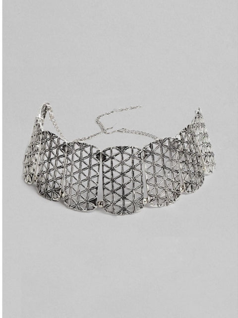 Women's Rose Gold Plated Alloy Choker (Silver)