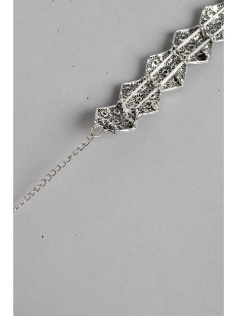 Women's Rose Gold Plated Alloy Choker (Silver & Black)