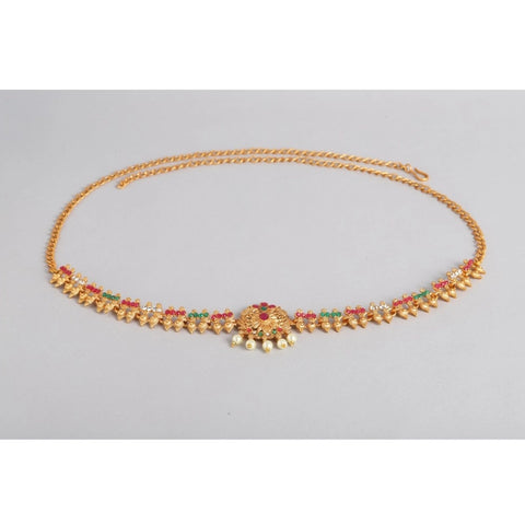 Women's Rose Gold Plated Alloy Hip Belt Kamarband (Red &amp; Green)