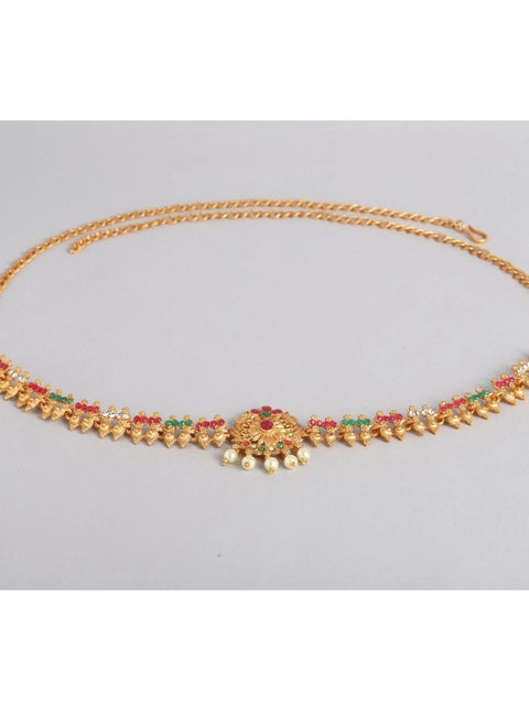 Women's Rose Gold Plated Alloy Hip Belt Kamarband (Red & Green)