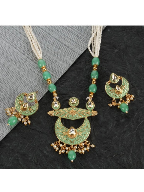 Women's Rose Gold Plated Alloy Necklace & Earings Set (Green)