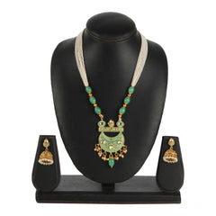 Women's Rose Gold Plated Alloy Necklace &amp; Earings Set (Green)