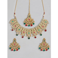 Women's Rose Gold Plated Alloy Necklace &amp; Earings Set (Light Green)