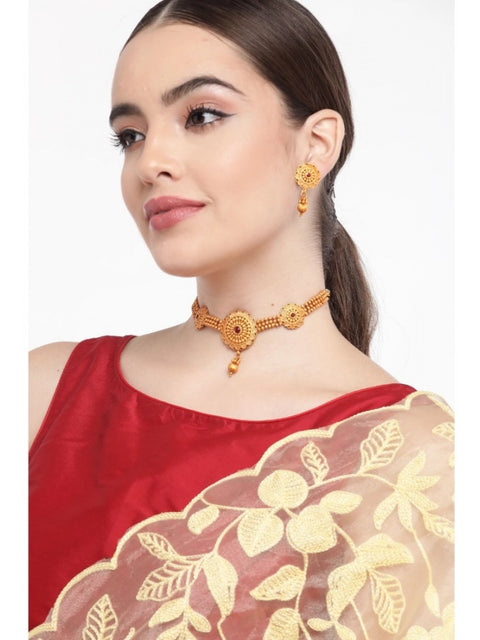 Women's Rose Gold Plated Alloy Necklace & Earings Set (Gold)