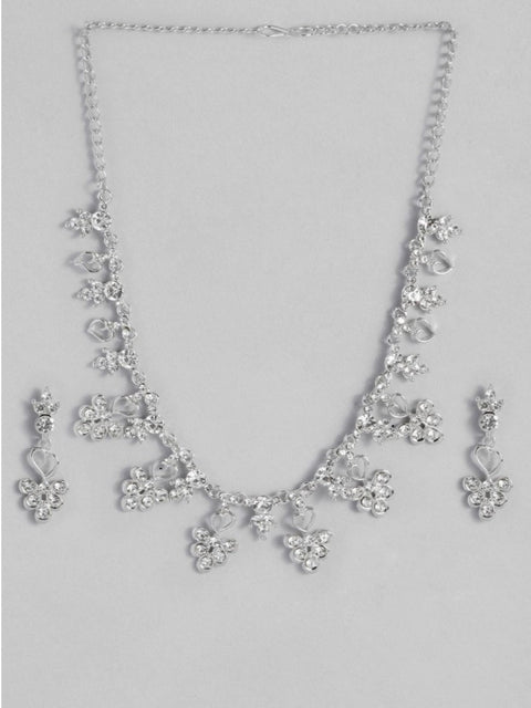Women's Rose Gold Plated Brass Necklace & Earings Set (Silver)