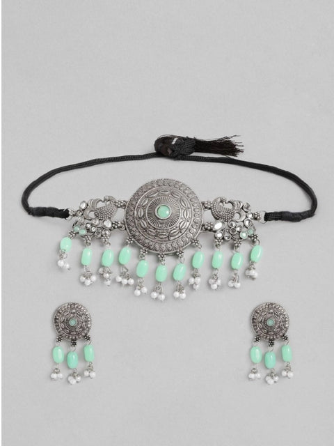 Women's Rose Gold Plated Alloy Necklace & Earings Set (Light Green)