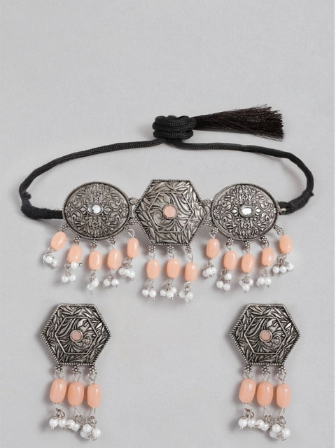 Women's Rose Gold Plated Alloy Necklace & Earings Set (Orange)