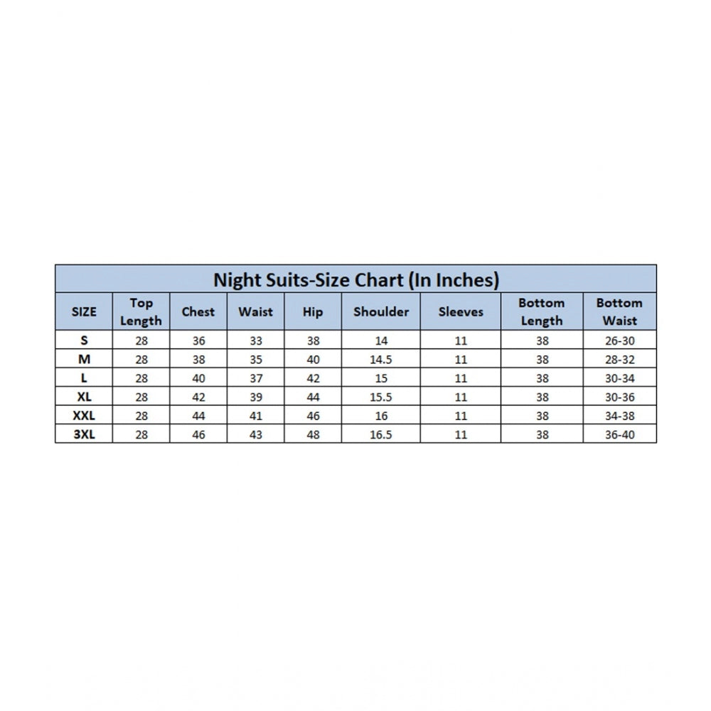 Women's Casual Half Sleeve Printed Viscose Rayon Shirt With Pyjama Pant Night Suit Set (Blue)