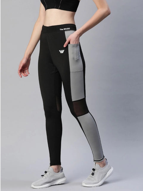 Generic Women's Polyster Solid Sport Leggings (Black & Grey)