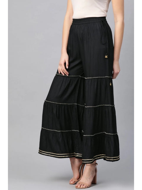 Generic Women's Casual Solid Rayon Sharara (Black)