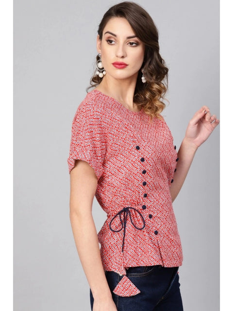 Generic Women's Casual Short Sleeve Geometric Rayon Top (Red)
