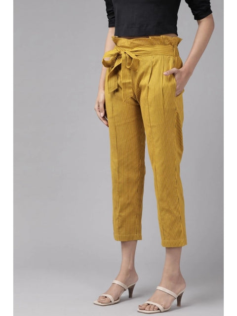 Generic Women's Casual Printed Cotton Flex Trouser Pant (Mustard)