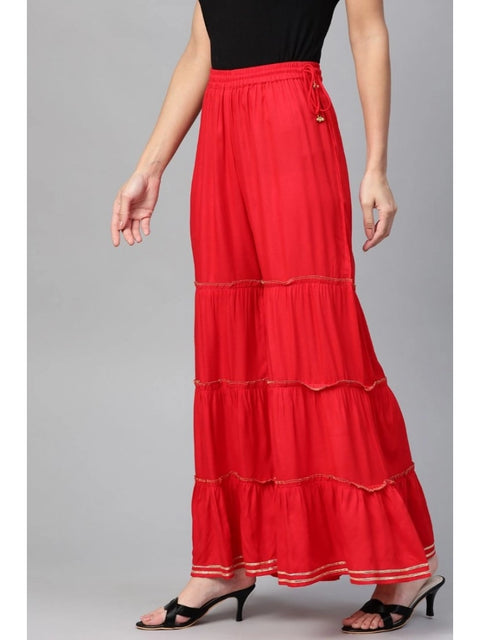 Generic Women's Casual Solid Rayon Sharara (Red)