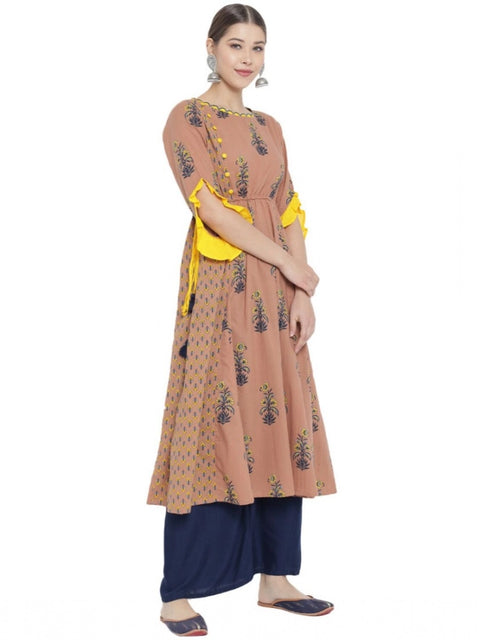 Generic Women's Casual 3/4 th Sleeve Floral Printed Cotton Kurti (MultiColor)