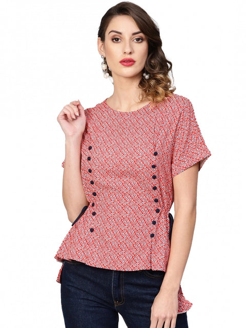 Generic Women's Casual Short Sleeve Geometric Rayon Top (Red)
