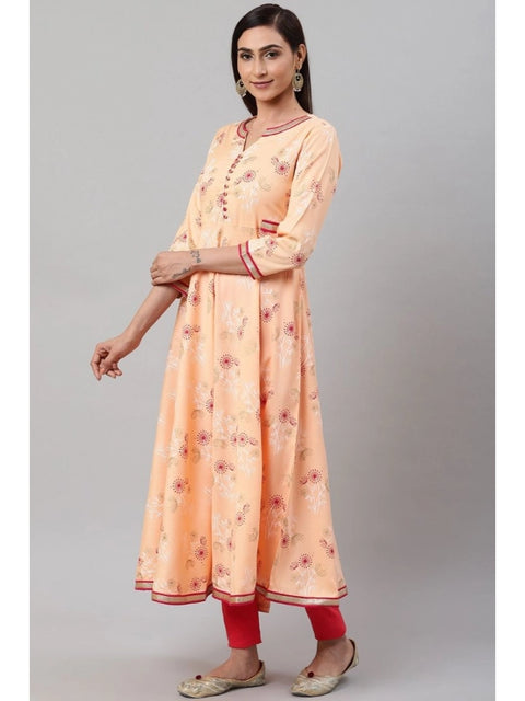 Generic Women's Casual 3/4 th Sleeve Floral Printed Rayon Kurti (Peach)
