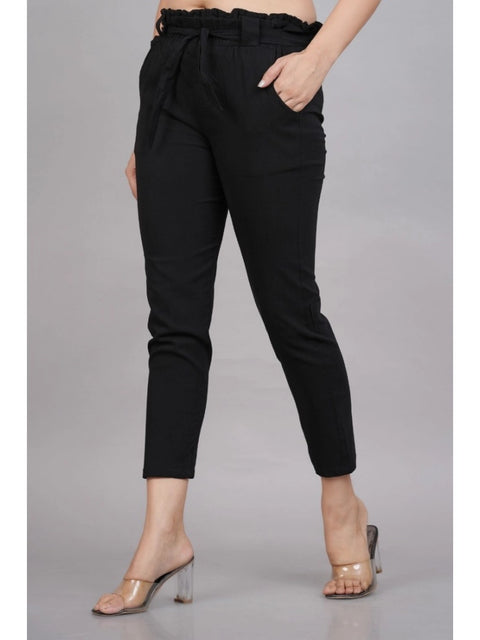 Generic Women's Casual Solid Lycra Trouser Pant (Black)