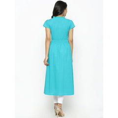 Generic Women's Casual Short Sleeve Embroidery Cotton Slub Kurti (Torque Green)