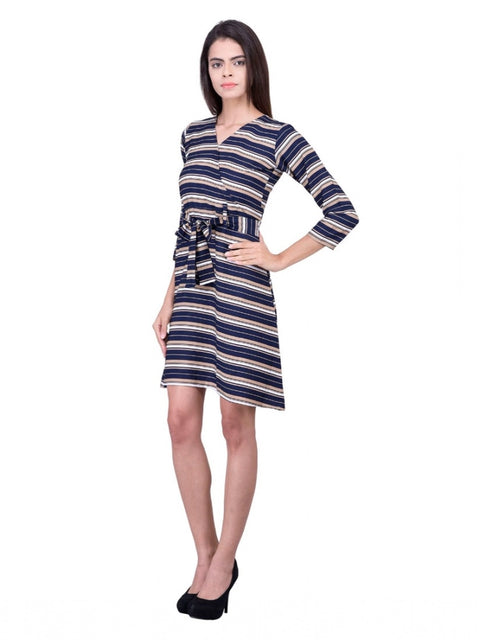 Women's Cotton Blend Solid 3-4 Sleeve Dress (Blue)