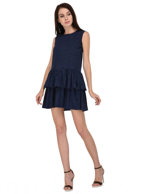Women's Cotton Blend Solid Sleeveless Dress (Blue)