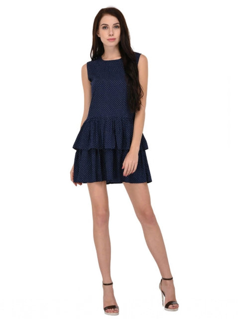 Women's Cotton Blend Solid Sleeveless Dress (Blue)