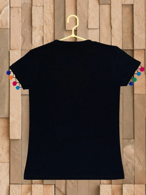 Generic Girl's Casual Short Sleeve Printed Cotton T Shirt (Black)