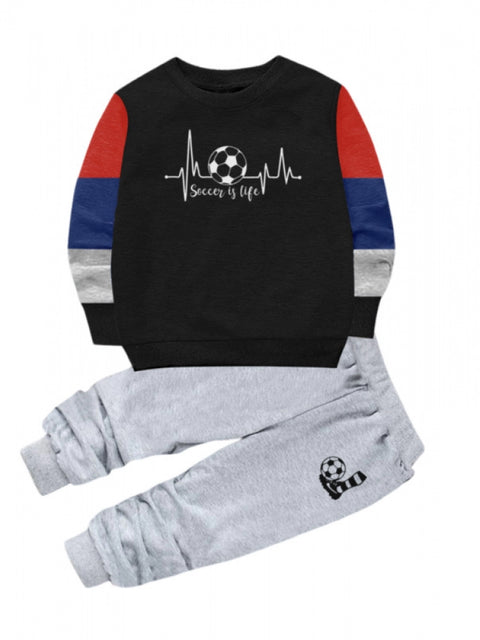 Generic Boy's Casual Full Sleeve Printed Cotton T Shirt With Pant (Black)