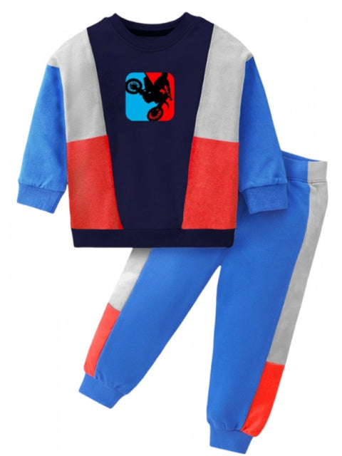 Generic Boy's Casual Full Sleeve Printed Cotton T Shirt With Pant (Blue)