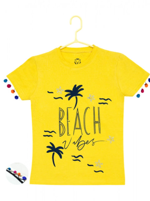Generic Girl's Casual Short Sleeve Printed Cotton T Shirt (Yellow)