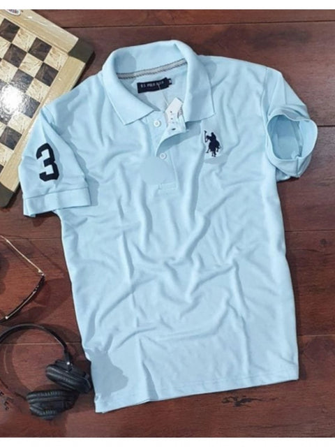 Generic Men's Casual Half sleeve Solid Cotton Polo Neck T-shirt (Sky Blue)