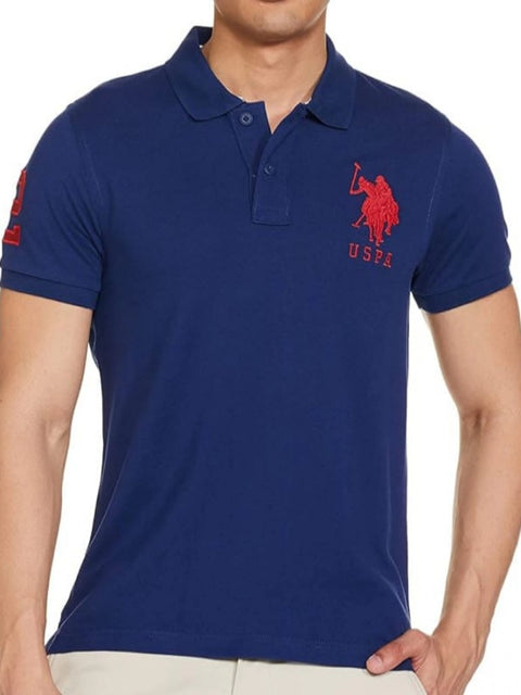 Generic Men's Casual Half sleeve Solid Cotton Polo Neck T-shirt (Dark Blue)