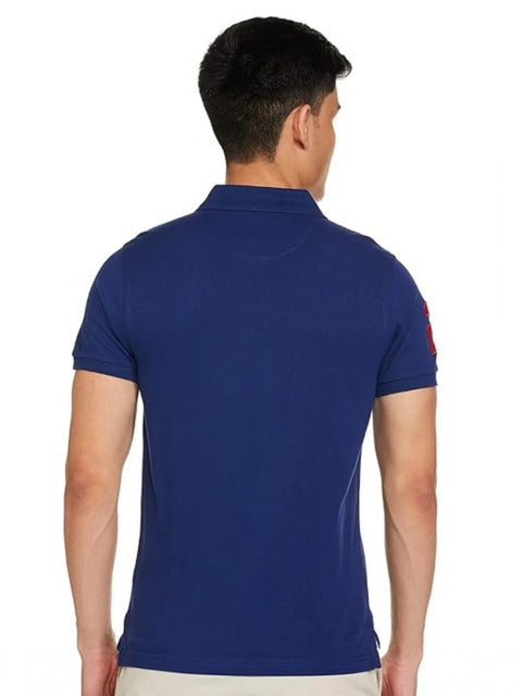 Generic Men's Casual Half sleeve Solid Cotton Polo Neck T-shirt (Dark Blue)