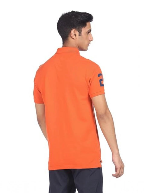 Generic Men's Casual Half sleeve Solid Cotton Polo Neck T-shirt (Orange)