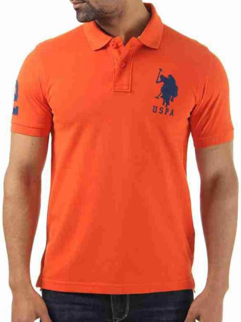 Generic Men's Casual Half sleeve Solid Cotton Polo Neck T-shirt (Orange)