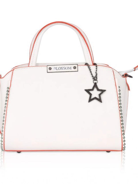 Generic Women's Faux Leather Metal Beads Handbag (White)