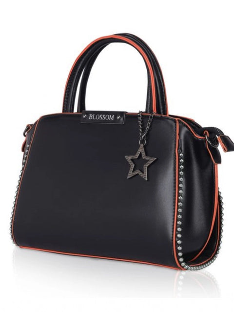 Generic Women's Faux Leather Metal Beads Handbag (Black)