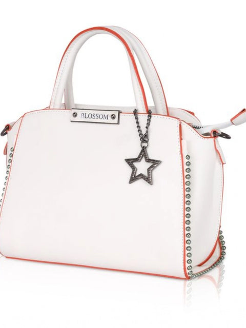 Generic Women's Faux Leather Metal Beads Handbag (White)