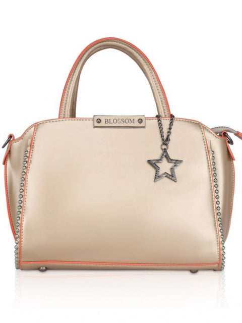 Generic Women's Faux Leather Metal Beads Handbag (Gold)