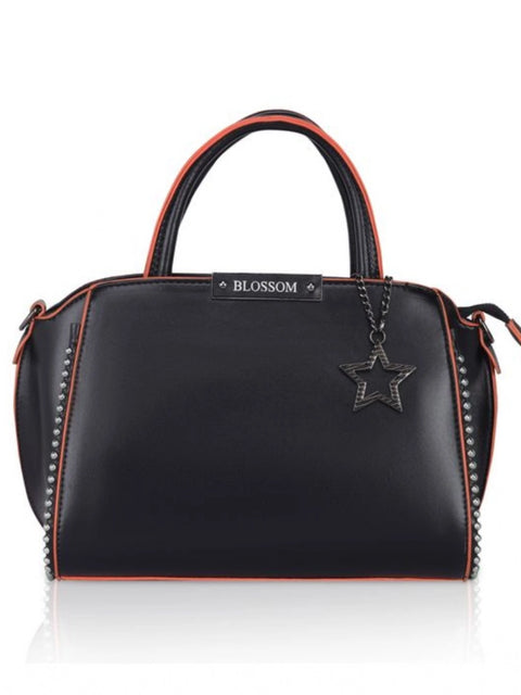 Generic Women's Faux Leather Metal Beads Handbag (Black)