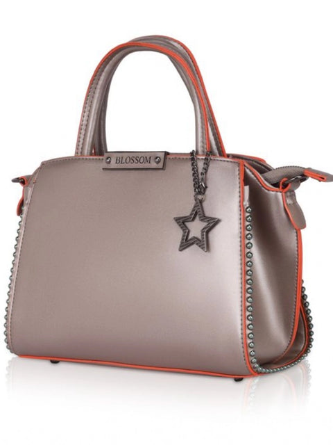 Generic Women's Faux Leather Metal Beads Handbag (Bronze)