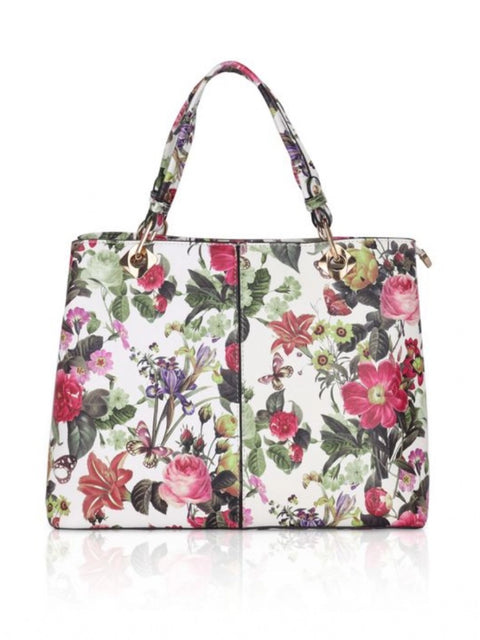 Generic Women's Faux Leather Printed Handheld Bag (White Pink)