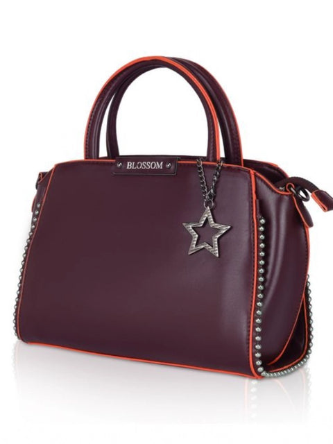 Generic Women's Faux Leather Metal Beads Handbag (Wine Red)