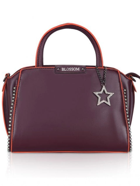 Generic Women's Faux Leather Metal Beads Handbag (Wine Red)