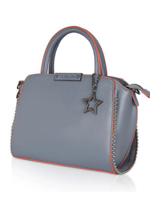 Generic Women's Faux Leather Metal Beads Handbag (Grey)