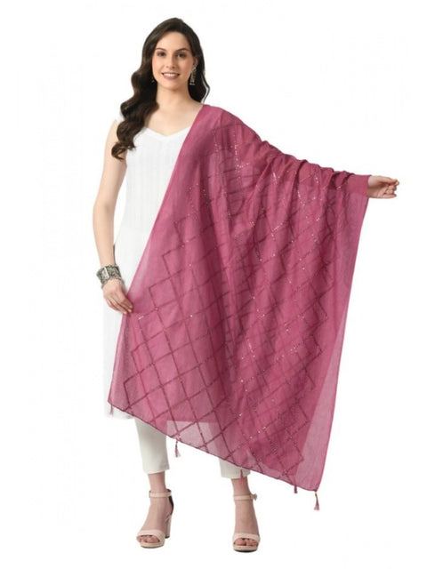 Generic Women's Chanderi Self Design Dupatta (Levender, Length: Free Size)